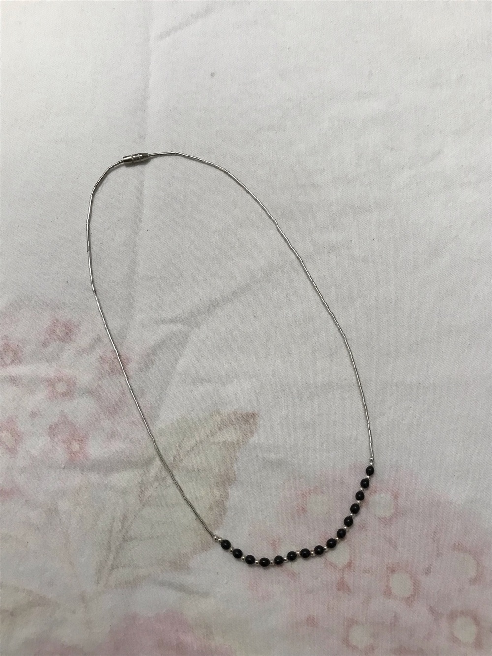 Sterling Silver 925 Liquid Silver Black Beads Necklace 15”